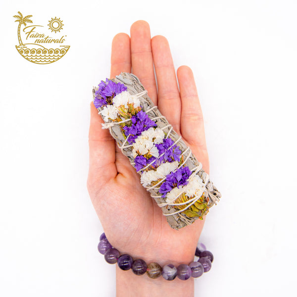 Purple and White Sinuata Flower Smudge Bundles
