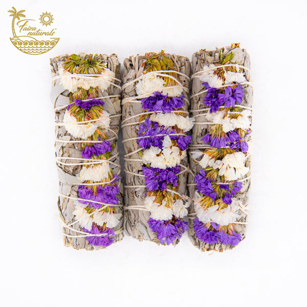 Purple and White Sinuata Flower Smudge Bundles