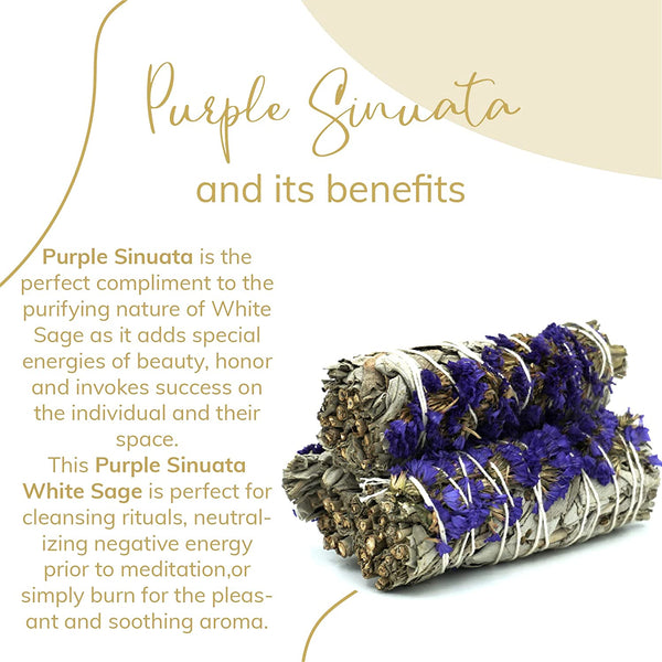 Purple Sinuata Flower and White Sage Smudge Stick Bundle