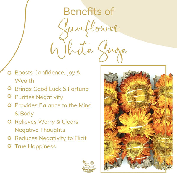 Yellow Sunflower and White Sage Smudge Stick Bundle