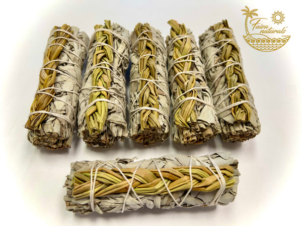 Braided Sweetgrass and White Sage Smudge Stick Bundle