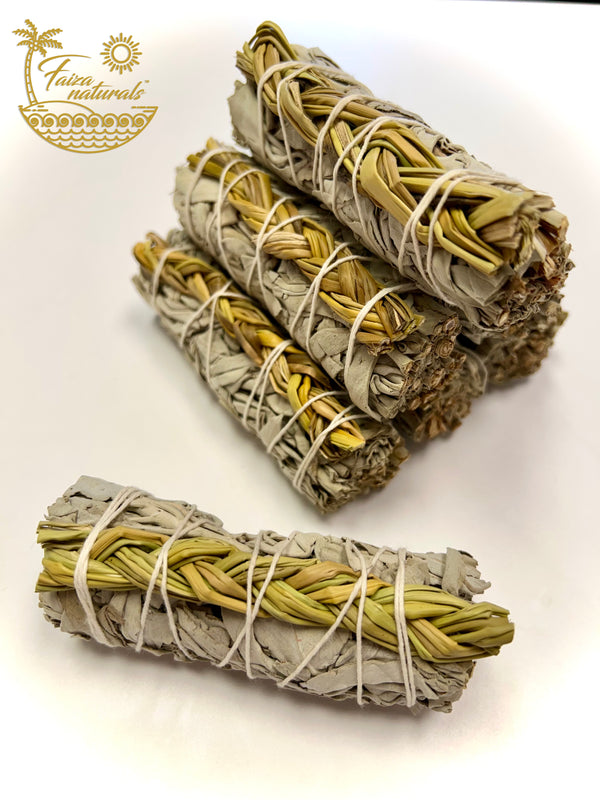Braided Sweetgrass and White Sage Smudge Stick Bundle
