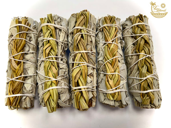 Braided Sweetgrass and White Sage Smudge Stick Bundle