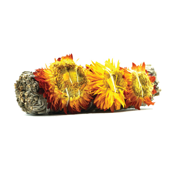 Yellow Sunflower and White Sage Smudge Stick Bundle