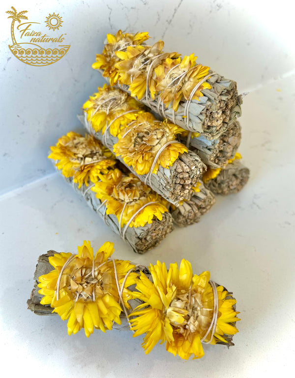 Yellow Sunflower and White Sage Smudge Stick Bundle