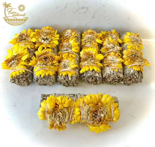 Yellow Sunflower and White Sage Smudge Stick Bundle