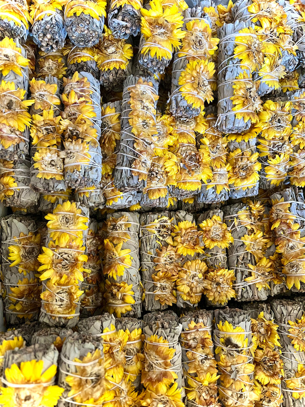 Yellow Sunflower and White Sage Smudge Stick Bundle