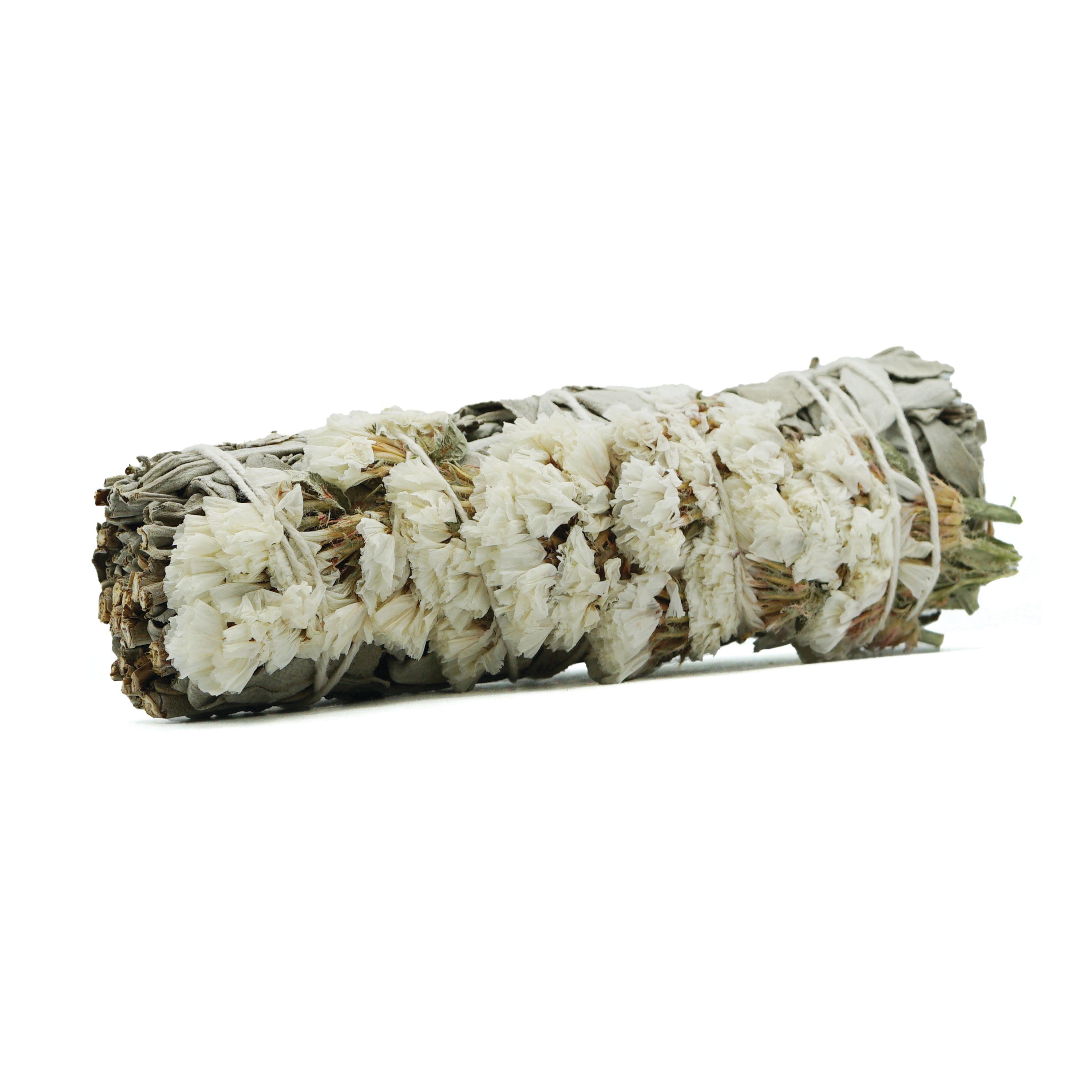 White Sinuata Flowers and White Sage Smudge Stick Bundle