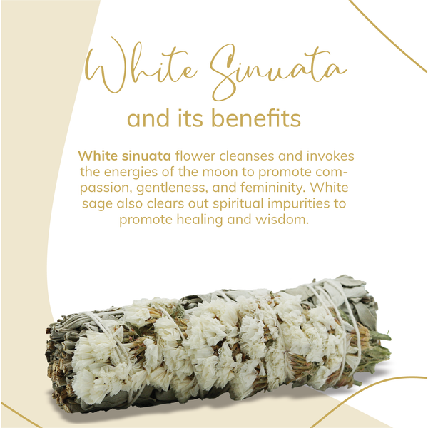 White Sinuata Flowers and White Sage Smudge Stick Bundle